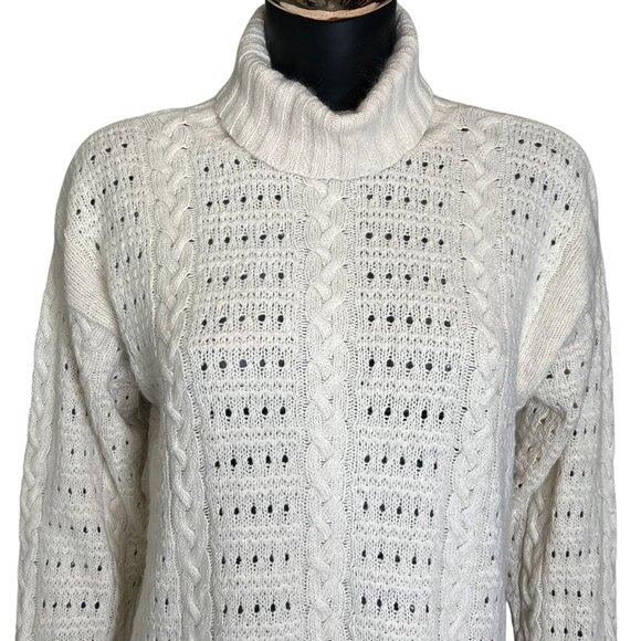 Worthington Vintage Silk Angora Blend Cable Knit Turtleneck Sweater Cream Large - Picture 2 of 8